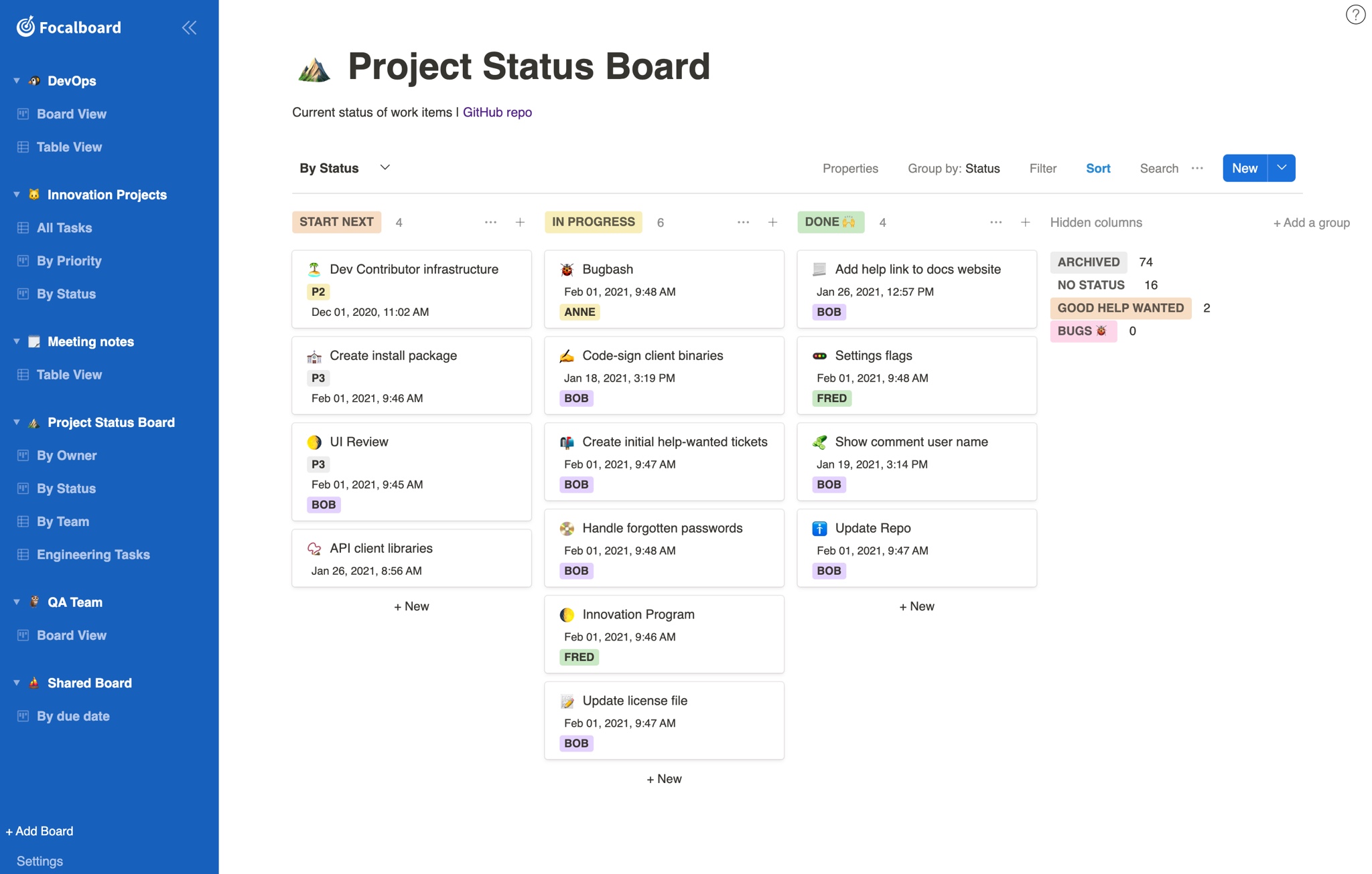 Focalboard offers basic project management but lacks the polish of commercial alternatives.