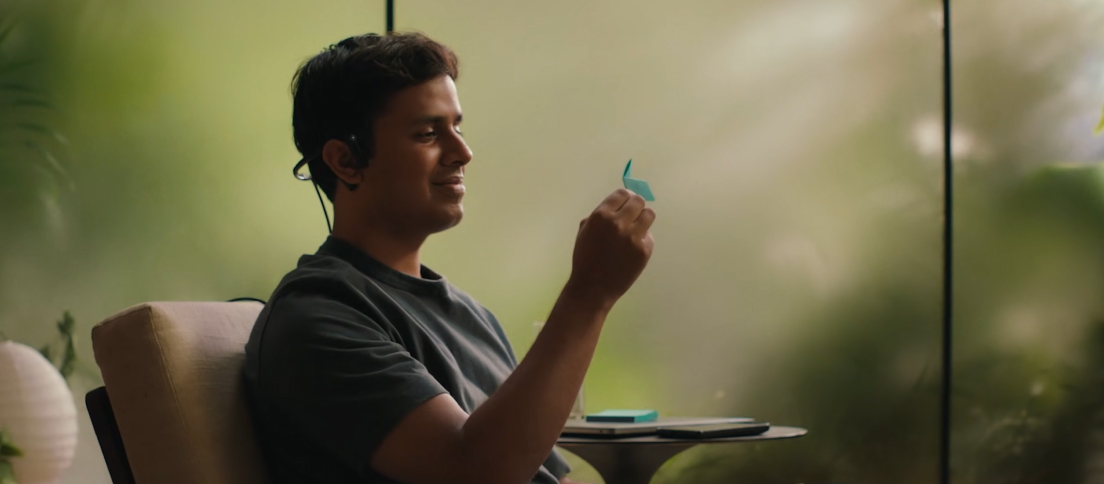 Arnav Kapur, AlterEgo's creator, demonstrates the silent speech interface in a live demo, showing how the wearable device enables communication without audible speech or visible movement.