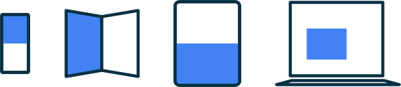 Foldable UX Design: How to Design Responsive Interfaces for Foldable Phones Android illustration showing phone, foldable, tablet and laptop form factors as different adaptive display contexts.