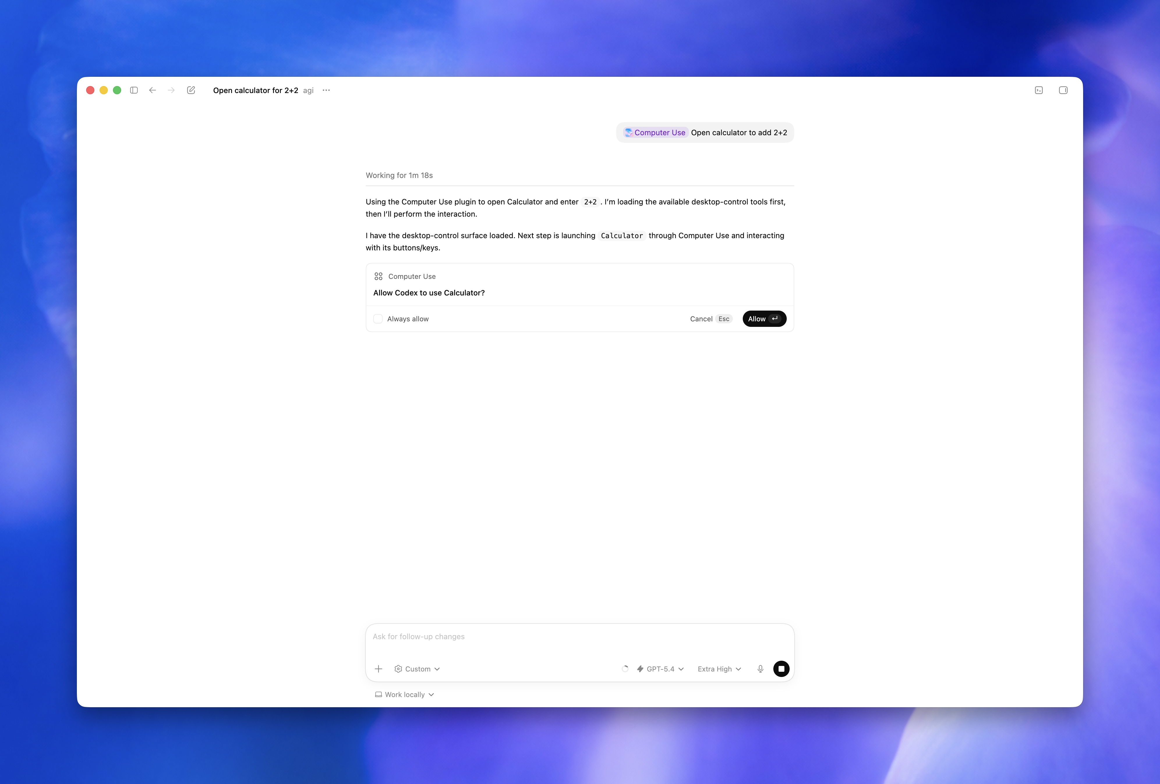OpenAI GPT-6 Astra Can Use Software Like a Human. What Does That Mean for UX? ChatGPT Computer Use permission prompt asking the user to allow the agent to control the Calculator app.