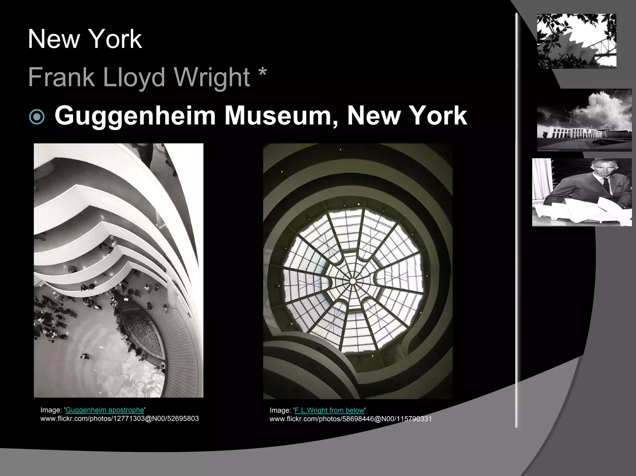 How to Make a PechaKucha Presentation: A Slide-by-Slide 20×20 Template PechaKucha architecture slide showing two views of the Guggenheim Museum interior.