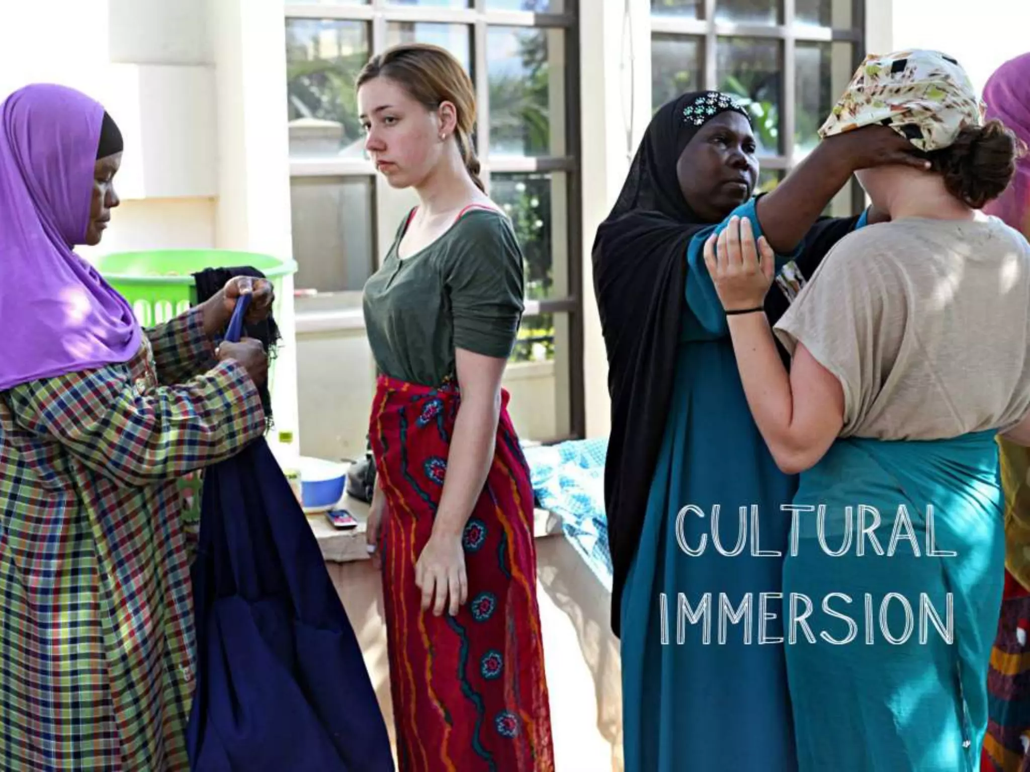 PechaKucha travel slide showing a cultural immersion scene from Backpacking with a Purpose.