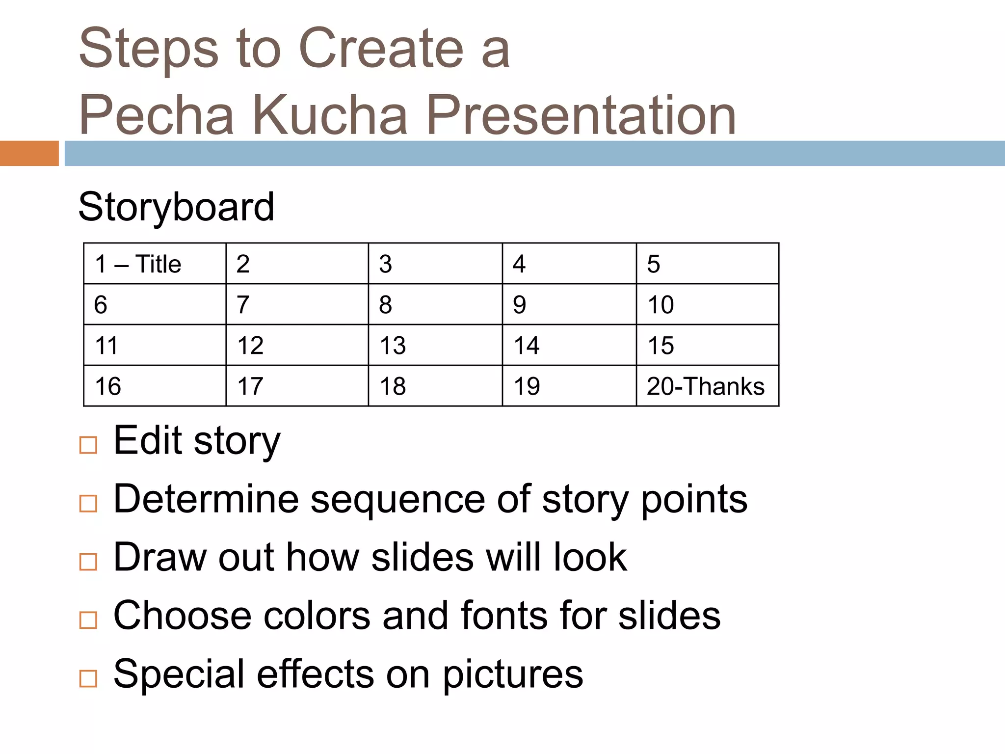 How to Design a PechaKucha Slide People Can Understand in 20 Seconds PechaKucha storyboard slide with a 20-cell sequence and editing checklist.