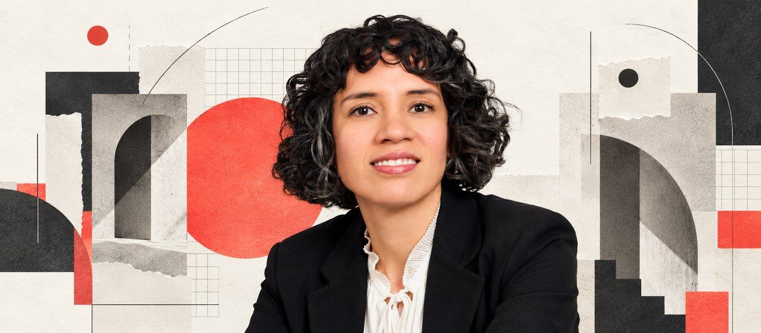 DesignWhine editorial collage portrait accompanying an interview with Laura Martínez about why design systems fail at adoption despite polished components.