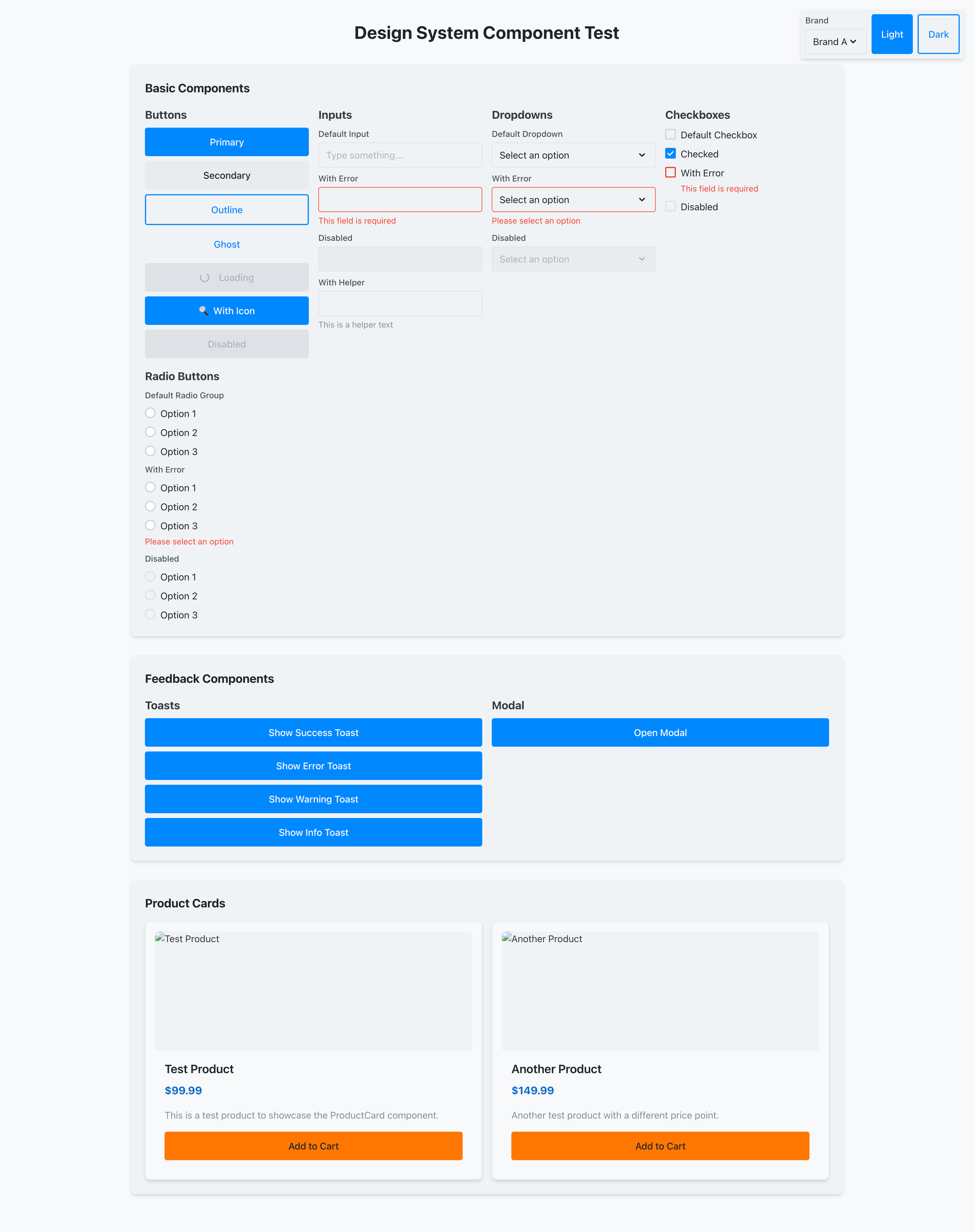 The Design System Is Perfect. So Why Is Everyone Working Around It? Screenshot of Laura Martínez's AI-assisted design system component test page with multiple input, button, modal and product-card variants.